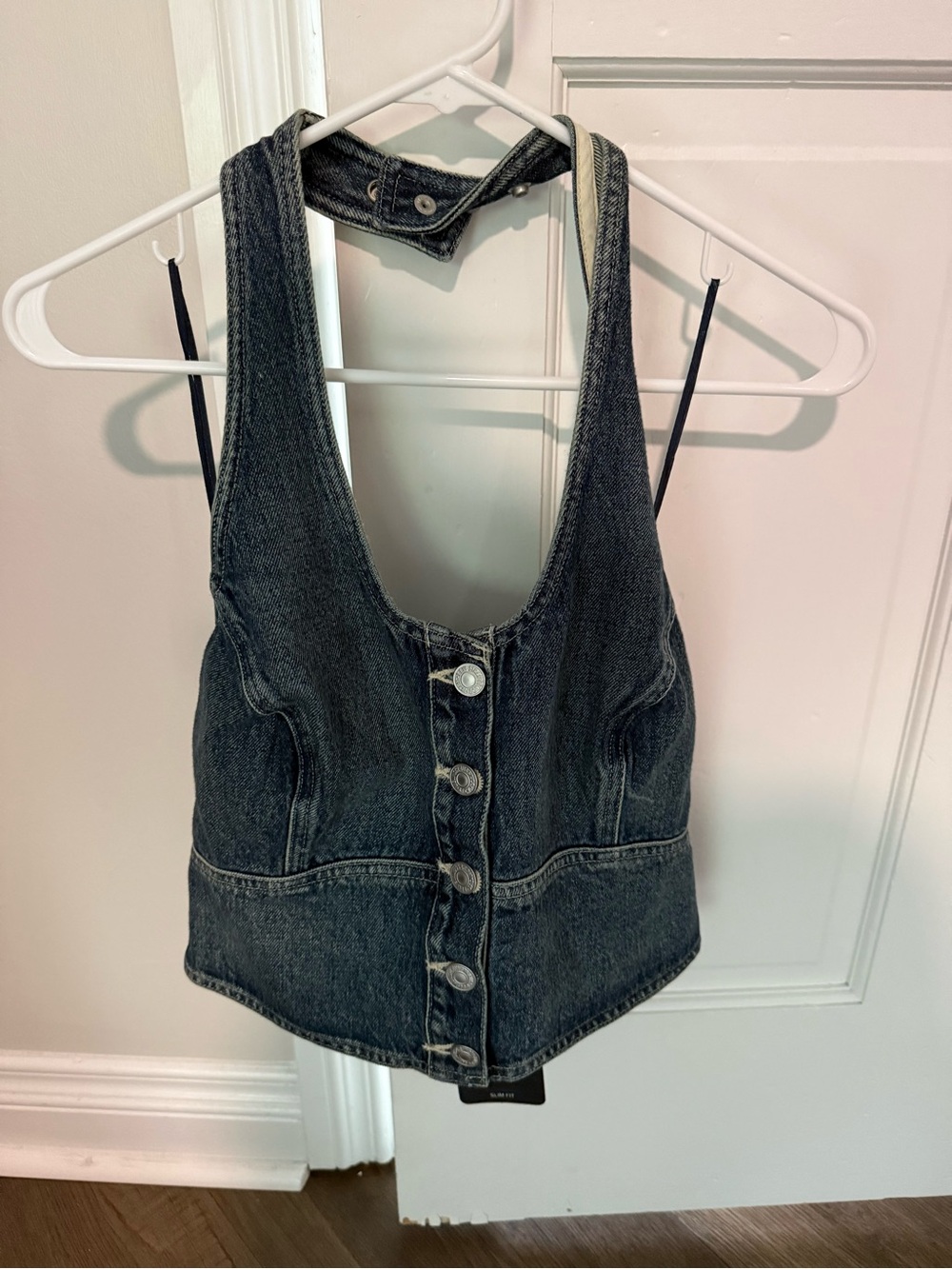 Levi's Washed Black Denim Button-Front Crop Top